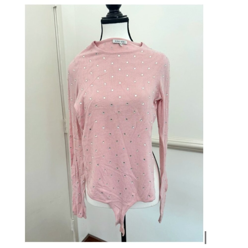 Ronny Kobo Pink Beaded Long Sleeve Bodysuit – Size S